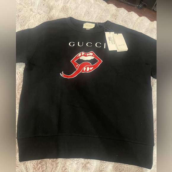 Gucci Lip and Logo Print Cotton Jersey Sweatshirt Sz S - Picture 6 of 10